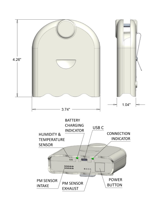 AirBeam3 Features and Dimensions